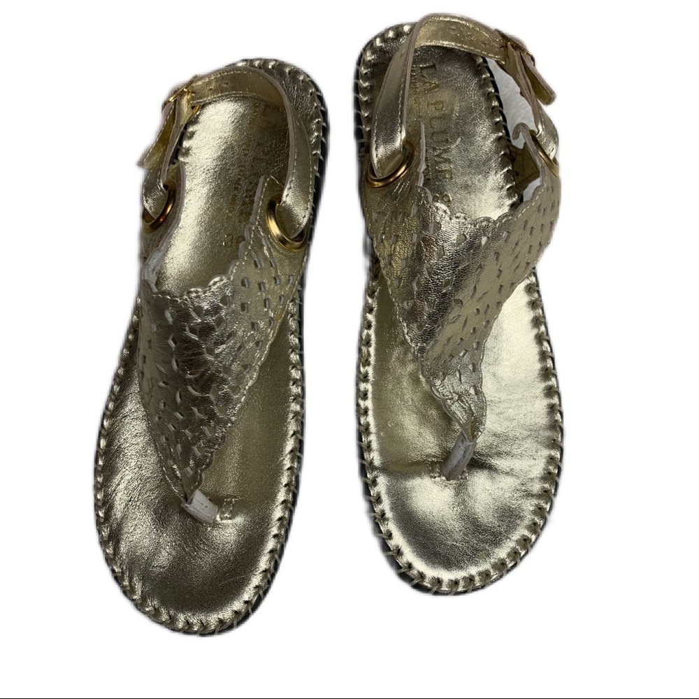 La Plume SZ 7 Italian Leather Metallic Gold Anti Shock Wedge Sandals | NWOT